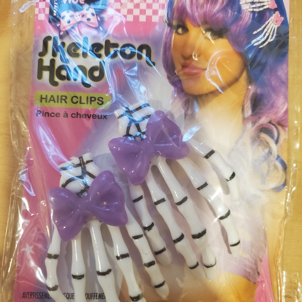 Cute Skeleton Hair Clips with PURPLE Pastel Bow
